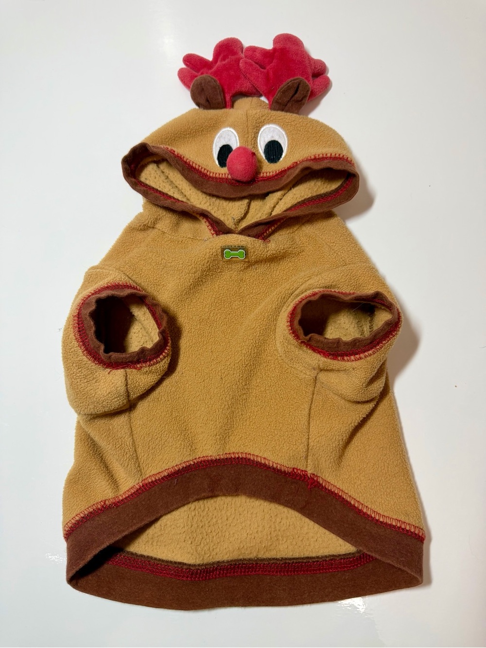 Wag-a-tude Tan Velour Reindeer Dog Hoodie S